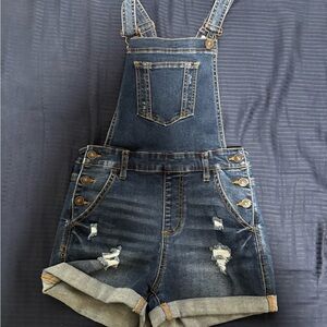 Denim Overalls with Distressed Details